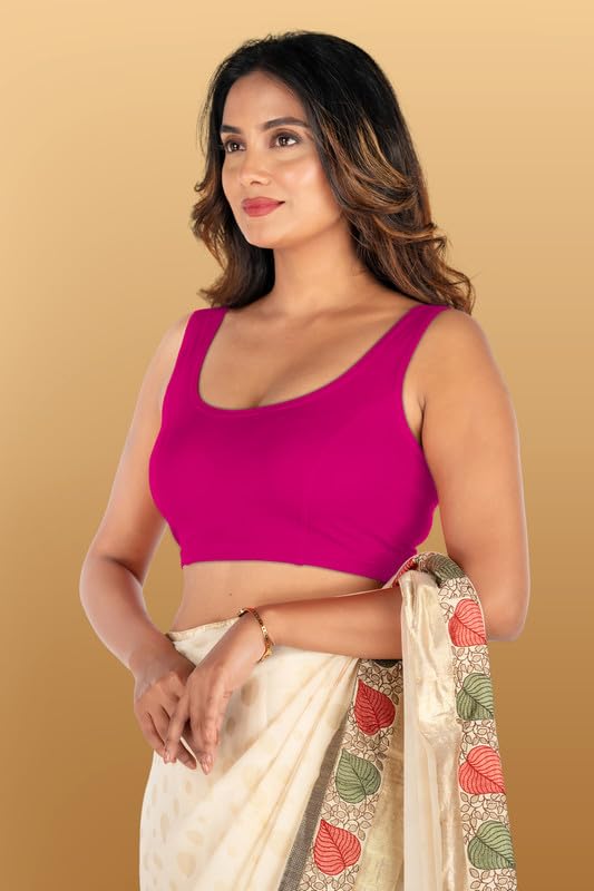 Image of Abhi Cotton Readymade Saree Blouse for Women- Sleeveless, U-Neck, Regular-fit, Stretchable, Pull-on Style