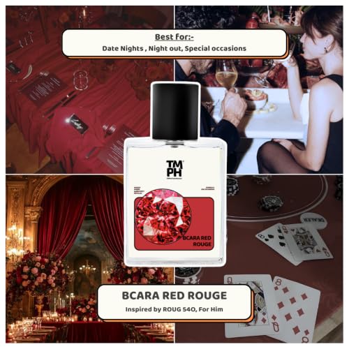 Image of TMPerfumehouse BCARA RED ROUGE EDP for Men | Amber, Woody & Long Lasting Perfume Spray | Amber, Warmspicy & Woody Fragrance | Luxury Gift for Him | TMPH | 50ml