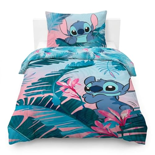 Jay Franco Childrens Disney Lilo and Stitch Single Duvet Cover Set 100% Cotton Super Soft Bedding with Pillowcase Official Licensed Product Multi 2 Piece Set