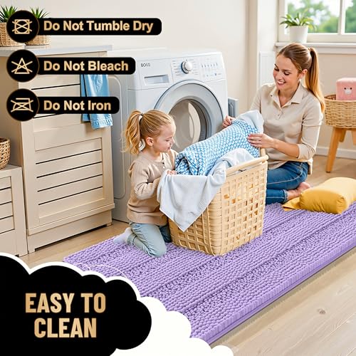 Image of OLANLY Thick Bathroom Runner Rugs 44x24, Extra Absorbent Chenille Striped Bath Rugs, Rubber Backing, Machine Wash Dry, Long Bath Mats for Bathroom, Tub and Shower, Home Decor Accessories, Lavender