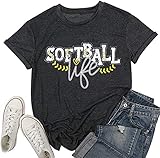 Softball Life Shirt for Women Cute Graphic Softball Mom Life Tshirt Short Sleeve Fashion O Neck Tee Shirts Top (Large, Black)