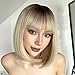 AISI BEAUTY Blonde Bob Wig with Bangs Short Straight Bob Wigs for Women 12 Inch Synthetic Straight Hair Wig for Girl Cosplay Party Wear(Blonde with Dark Roots)