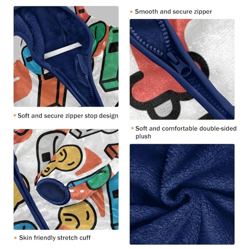 Whistle Pattern Colorful Toddler Fleece Jacket Girl Boys Hooded Fleece Jacket Coat Warm Outwear Zip-up 3-10T3