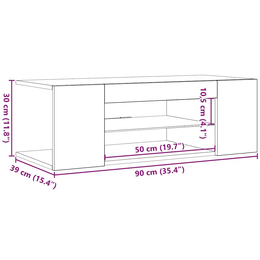vidaXL - TV-Möbel - TV-Schrank mit LED-Leuchten Sonoma-Eiche 90x39x30 cm
