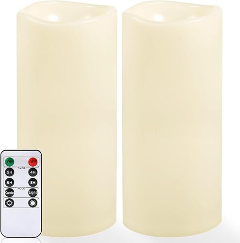NURADA Velas Grandes Sin Llama para Exteriores de 12" x 5" - Vela de Pilar LED Impermeable Parpadeante Operada con Batería con Temporizador Control