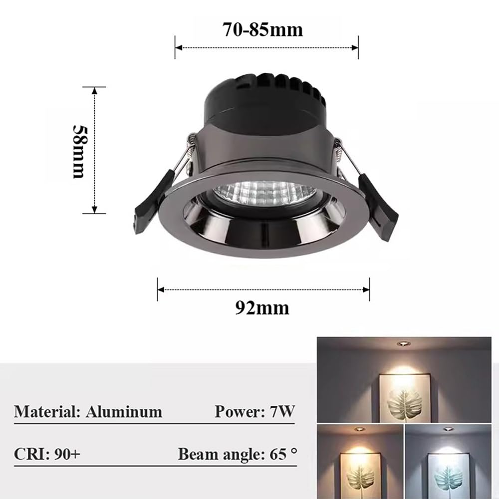 Foco empotrable LED de 3 Piezas, moldura de Deflector Lámpara de Techo COB antideslumbrante de 7 W CA 90-260 V Ángulo de iluminación Interior Luz de Techo Ajustable Foco de retroadaptación de