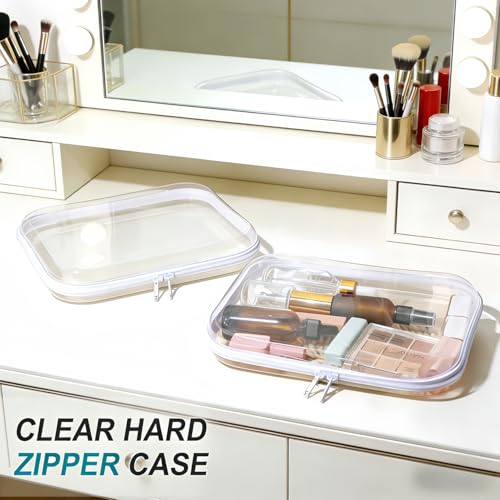 Image of Thickened clear hard shell zipper case,Professional-Grade Plastic Clear Zipper Pencil Case, Toiletry Pouch, Travel Organizer, Cosmetic Bag, Toy Storage Bins (1L+2M)