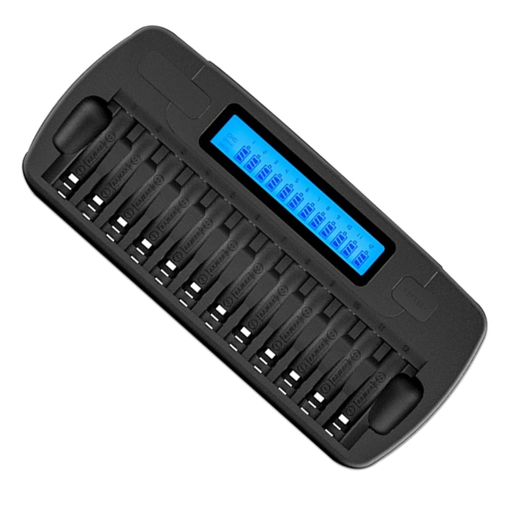 12 Slots 1.2V Ni- Ni-CD AA AAA Rechargeable Battery Charger LCD Display Fast Smart Charger for 9V 3.7V Battery