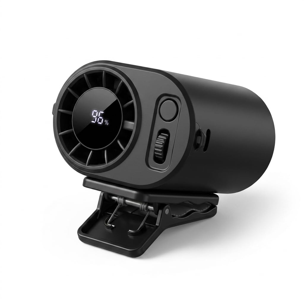 3000mAh Rechargeable AC Fan with Ice Cooling & LED Display, Hands-Free Portable Clip On Air Conditioner for Car, Aircon Mini Portable Fan(Black)