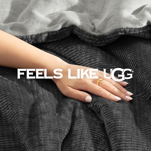 Image of UGG Remina Comforter Set 5 Piece Bed in a Bag with Throw Blanket, Decorative Pillow, Shams, and Reversible Comforter Hypoallergenic Washable Luxury Warm Fluffy Bedding Set, Full /Queen, Charcoal Grey