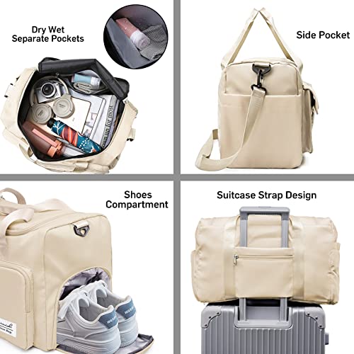 Image of Suruid Gym Bag with Shoe Compartment, Sports Duffle Bag for Women, White | Dry Wet Separation Pouch, For Men and Women, Overnight Weekender Training Handbag Yoga Bag