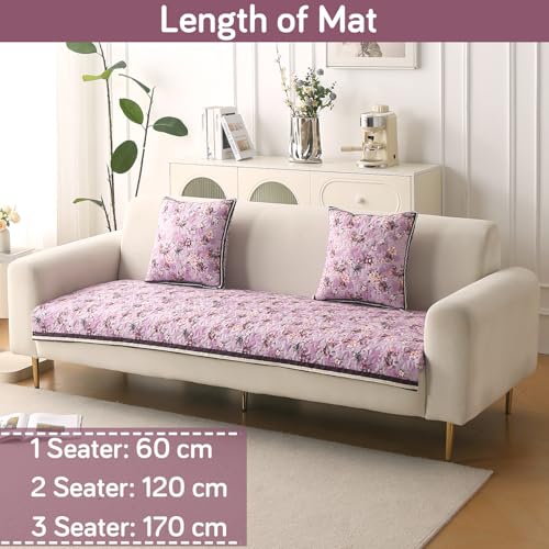 Image of HOKIPO 'Florentina Series' Foam Filled Premium Holland Velvet Sofa Cover Mat for 3 Seater Sofa with Anti-Slip Backing, Peony Lavender (IN-881-V6)
