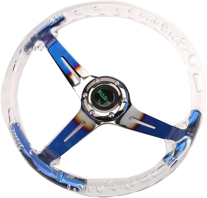 RASTP Acrylic Racing Steering Wheel, Gaming Steering Wheel Universal Fit for Race,Motorsport,Car Sim Driving(Blue)