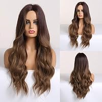 Perruque Synthétique Longue Couleur Brun Marron Cendré - Lisse Avec Frange - Bonnet Inclus - Neuf