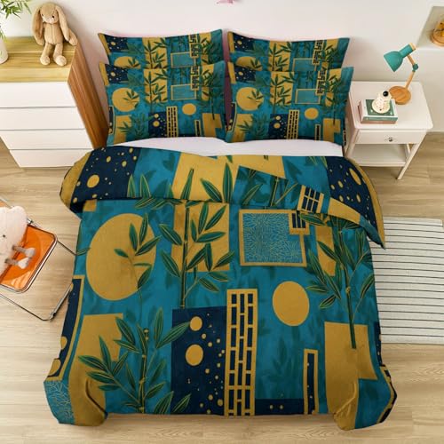 Housse De Couette 200 x 200 cm pour Garçon Enfants, Parure De Lit Oriental Géométrique Bambou avec 2 Taies d'oreiller - Microfibre Parure De Linge De Lit...
