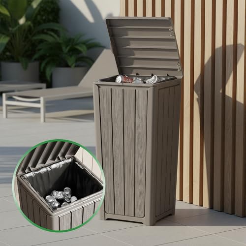 Image of 23 Gallon Outdoor Trash Can Waterproof Resin Garbage Can with Lid Outside Trash Bin for Porch Backyard, Deck, Patio, Kitchen Trash Can