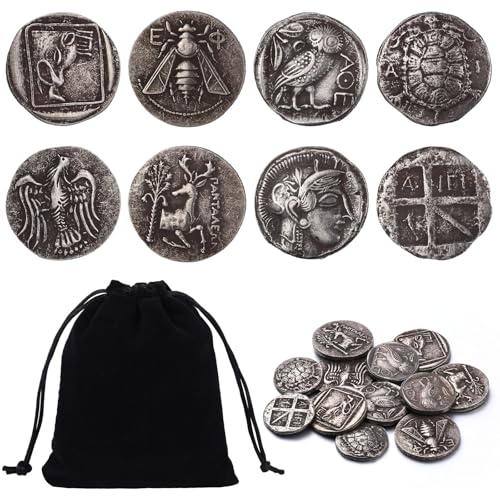 La mejor selección de Platos conmemorativos los 5 mejores. 42 Tondiamo - 12 monedas griegas antiguas de 22 mm con bolsa de terciopelo negro, plata con temática de mitología griega antigua, accesorio histórico, novedad, monedas...
