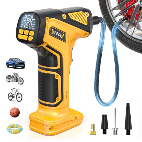 Image of DIYtoolifz Cordless Tire Inflator Air Compressor Compatible with Dewalt 20V Battery (Tool Only), 150 PSI Portable Car Air Pump with Digital Pressure Gauge, Automatic Shut Off, LED Light