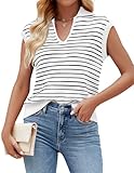 NENONA Women's Cute Summer Spring Vest Tops Fashion Stripe Sweater Tank Shirts Blouses,White,XL