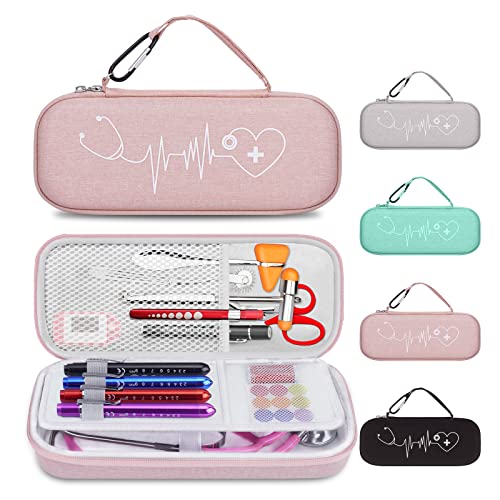 HESPLUS Stethoscope Case for MDF Acoustica/MD One, 3M Littmann Classic III/Lightweight II S.E/Cardiology IV Diagnostic/CORE Digital Stethoscopes, Includes Mesh Pocket for Nurse Accessories - Pink