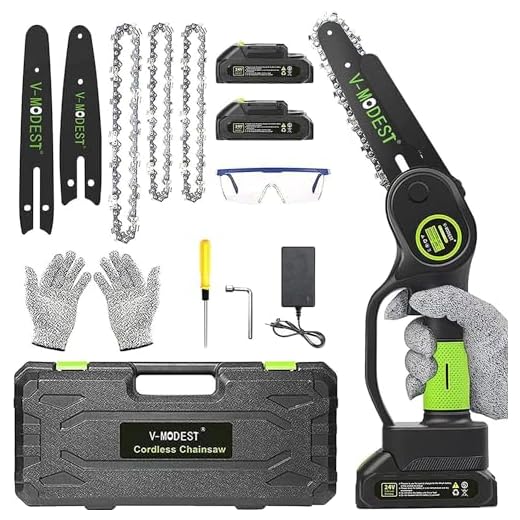 Mini Chainsaw Cordless 6 inch 4 inch,V-MODEST Portable Handheld Electric Chainsaw with Brushless Motor,2x24V Rechargeable Battery Powered,Security Lock Design for Wood Cutting Tree Pruning