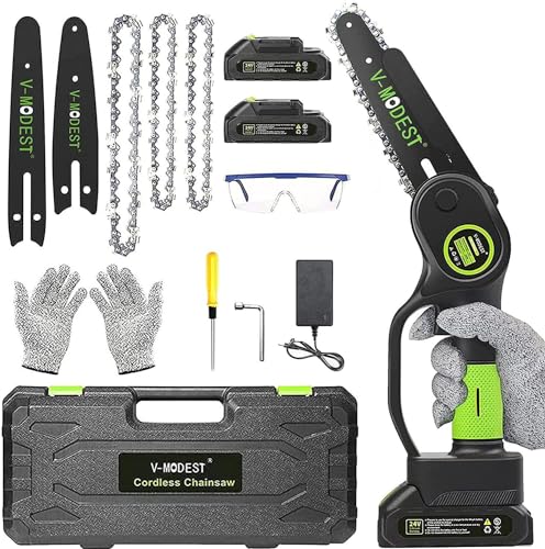V-MODEST Cordless Mini Chainsaw 6 inch & 4 inch,Upgrade Motor Portable Handheld Electric Brushless...