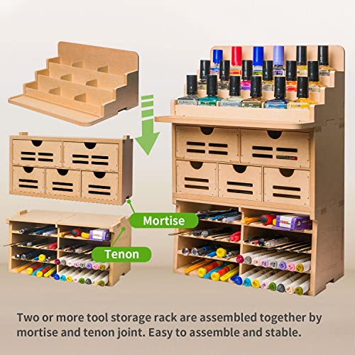 Bucasso Wooden Model Kit Tool Storage Rack, Wooden Paint Rack With Mdf Material, Model Tool Kit Organizer, Paint Organizer, Craft Supplies Storage, Brush/Tool Holder For Tamiya Gundam Tools, Gk2 #TOP5