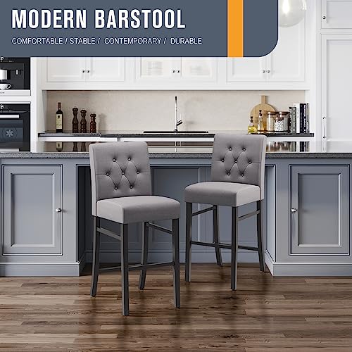 Yeefy 30" Counter Height Bar Stools Set Of 4 & 2 Button-Tufted Fabric Rubber Wood Barstools With Back Dining High Bar Height Side Chairs (Set Of 4, Gray) #TOP2