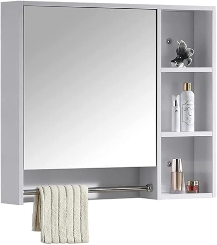 PhAsz Gabinetes con Espejo Baño Botiquín de Madera Caja de Almacenamiento Multiusos Gabinete de Cocina Color Crema Estante con Espejo de 1 Puerta Gabinete de Pared for baño, para baño