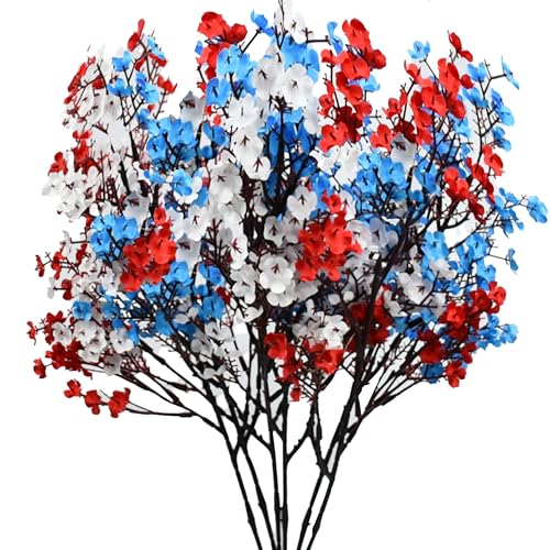 Image of Mandy's 6 Bundles Artificial Red White Blue Baby's Breath Flowers