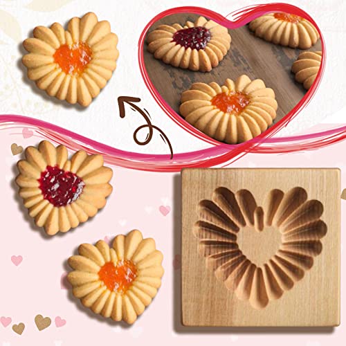 Cookie Cutter,Carved Wooden Mould Press Cookie Mold -1Pc Wooden Cookie Molds | Wooden Cookie Biscuit Mold | Heart-Shaped Pattern - Perfect For Baking | Durable And Safe Material - Eco-Friendly #TOP5