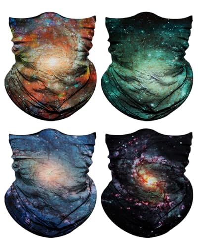Lauzq 4Pack Neck Gaiter for Men Women Face Cover Mask Head Wrap Balaclava Headwear Bandana Headband Magic Scarf (A-Starry sky-1, one size)