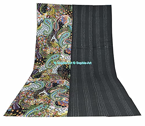 Sophia-Art Paisley Print Kantha Sofa Bedspread Indian Bed Bohemian Bedding Handmade Kantha Blanket Cover Kantha Cotton Quilt