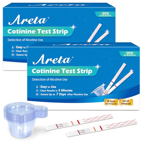 Areta Home Nicotine Test Strip: Detect Nicotine Tobacco Use Cotinine Urine Screen Testing Kits for Over The Counter Use 200ng/mL Cutoff Level Quick Result in 5 Min - # ASCOT-114C (20 Pack)