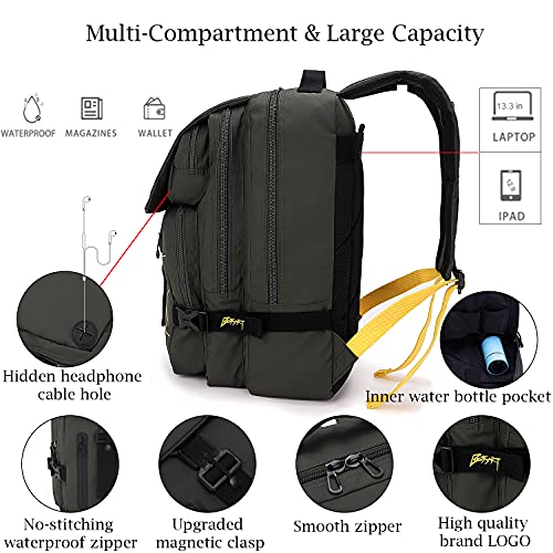 Be Smart Hiking Outdoor Travel Backpack With Cyberpunk Design, Water-Resistant Laptop Daypack Book Bag With Multi-Layer For Men & Woman (Army Green) #TOP4