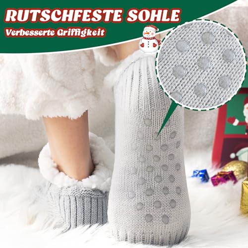 Niorasen Kuschelsocken Damen Herren, Dicke Flauschige Socken mit Greifern, Weiche Warme Winter Hüttensocken Haussocken Stoppersocken, Valentinstag Geburtstag Geschenk, EU 36-44, 1 Paar, Grau