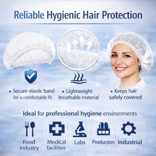 B-well Feather 100 Stück Einweg Nicht Gewebt Bouffant Kappen Einweg Haarhaube Haarnetz 53,3 cm mit elastischem Stretch-Band (Weiss)