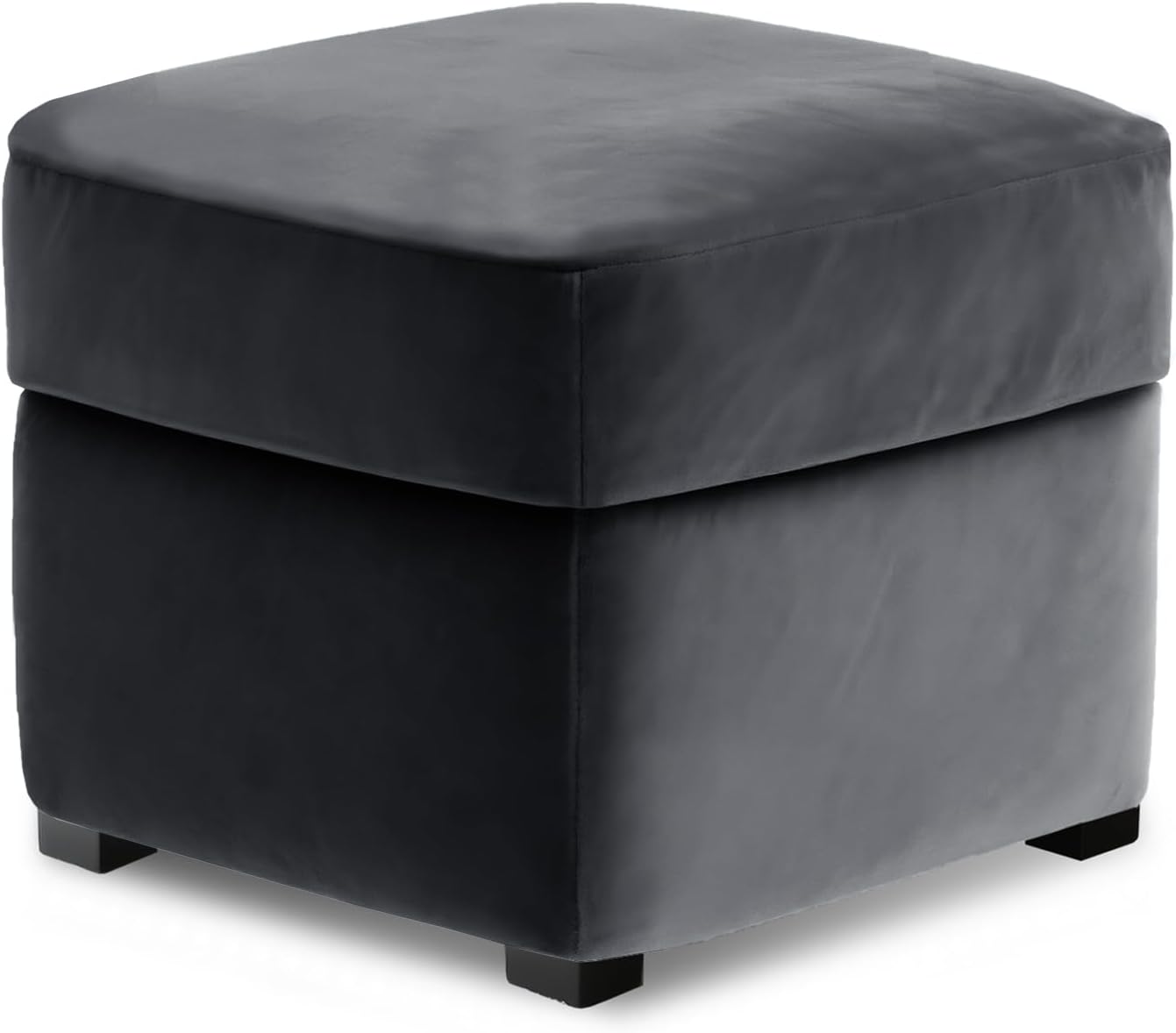 Velvet Ottoman with Storage Cover Square and Rectangle, Stretch Coffee Table Cover Ottoman Cover Set, Non-slip Chair Footstool Cover, Footrest Furniture Protector (Dark grey,Cube ottoman S + cushion)