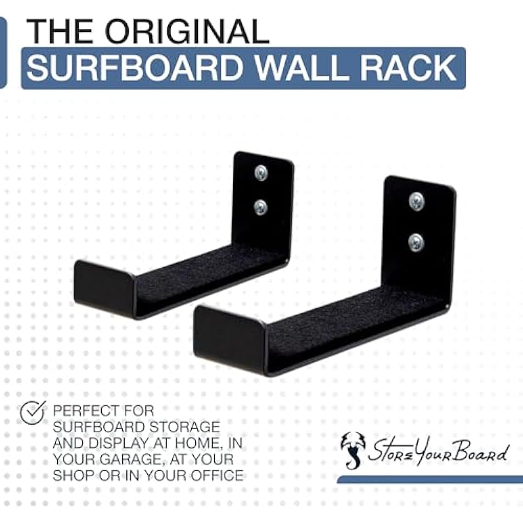 StoreYourBoard Naked Surf The Original Minimalist Surfboard Rack, Heavy-Duty Black Aluminum Surf Board Wall Hangers for Display & Storage, Surfboard Wall Mount Holds 30 lbs