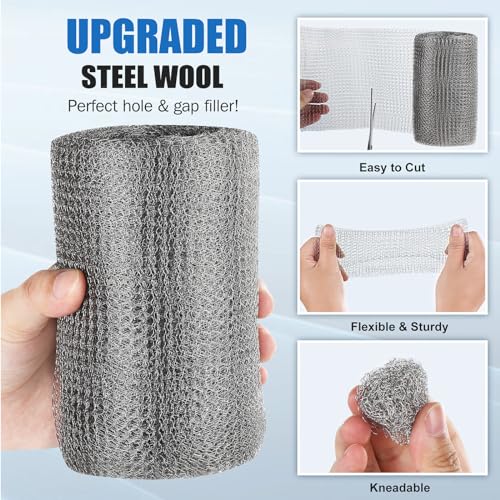 Image of Valchoose Upgraded Not Rusty 5 inchX 30 Ft Stainless Steel Mesh Gap Blocker, Flexible Stainless Steel Wool Holding up Well Tight Spots, Wire Mesh Hole Fill Fabric, Stainless Steel Wool Roll Easy to Work