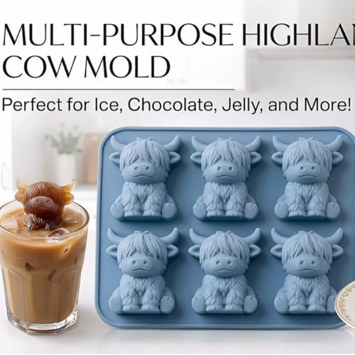 3 Moldes para hielo en forma de vaca Highland, 3D, silicona miniatura 6