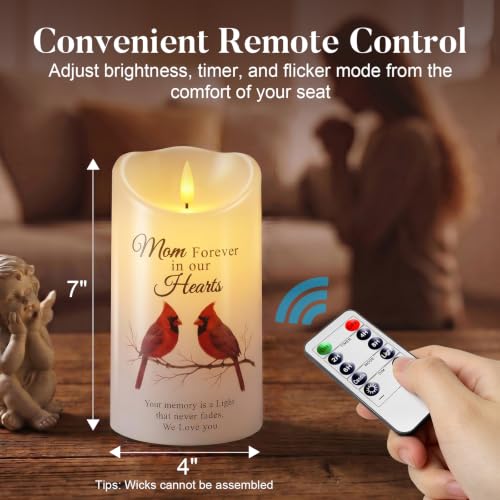 Image of Homemory Cardinal Memorial Candle, Flameless Sympathy Gifts for Loss of Loved One, Real Wax LED Candle with Remote, Bereavement Gifts, Remembrance Gift for Loss of Mother & Family