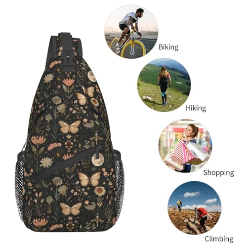 Image of SUPLUCHOM Sling Bag Vintage Butterfly Moon Flower Hiking Daypack Crossbody Shoulder Backpack Travel Chest Pack for Men Women