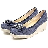 (ファーストコンタクト) FIRST CONTACT 日本製 ウェッジソール パンプス レディース 歩きやすい ヒール ビジュー ネイビー 22cm