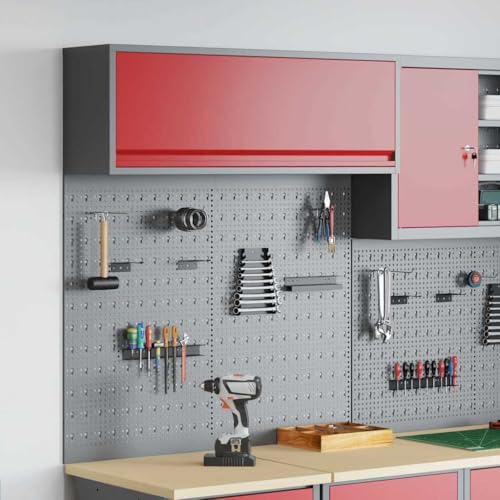 Ordellia Lot de 3 armoires à outils murales en acier laqué rouge 100 x 25 x 115 cm avec...