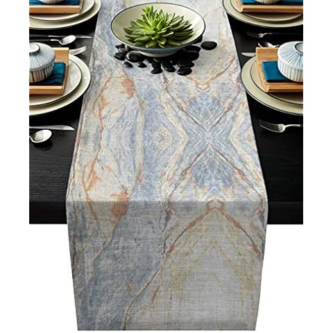 IDOWMAT Linen Burlap Table Runner Dresser Scarves 13 x 70 Inch, Abstract Marble Textured Kitchen Table Runners for Farmhouse Dinner, Holiday Parties, Wedding, Events, Decor Cover