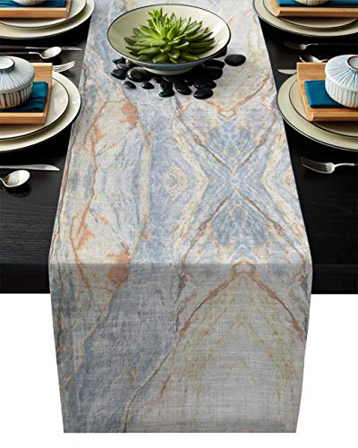 Idowmat Linen Burlap Table Runner Dresser Scarves 13 X 90 Inch, Abstract Marble Textured Kitchen Table Runners For Farmhouse Dinner, Holiday Parties, Wedding, Events, Decor #TOP6