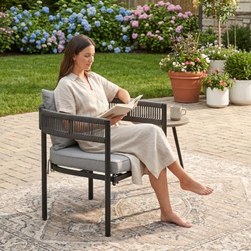 Image of VICLLAX Patio Dining Set for 6-53 inch Round Table & Cushioned Seats, Grey