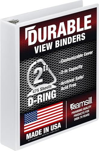 Image of Samsill Durable 2 Inch Binder, D Ring Binder, Customizable Clear View Cover, Pearl White, Holds 475 Pages