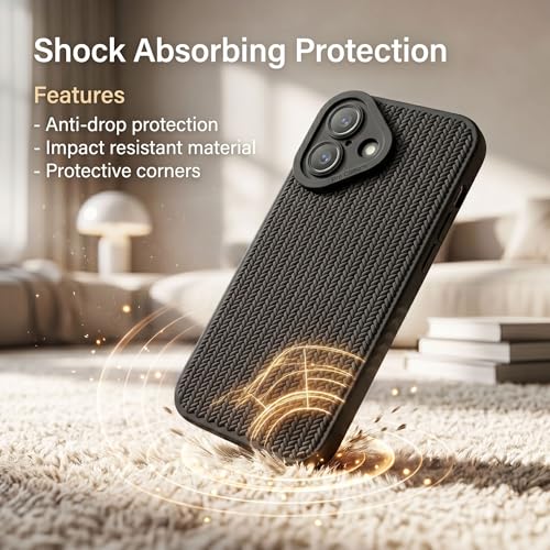 Image of amazon basics Luxury 3D Knitted Texture Soft Silicone Back Cover for iPhone 17 | Slim Fit Shockproof Case with Camera Protection & Non-Slip Grip - Black
